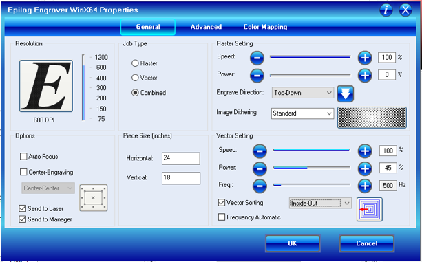 Epilog Engraver Properties